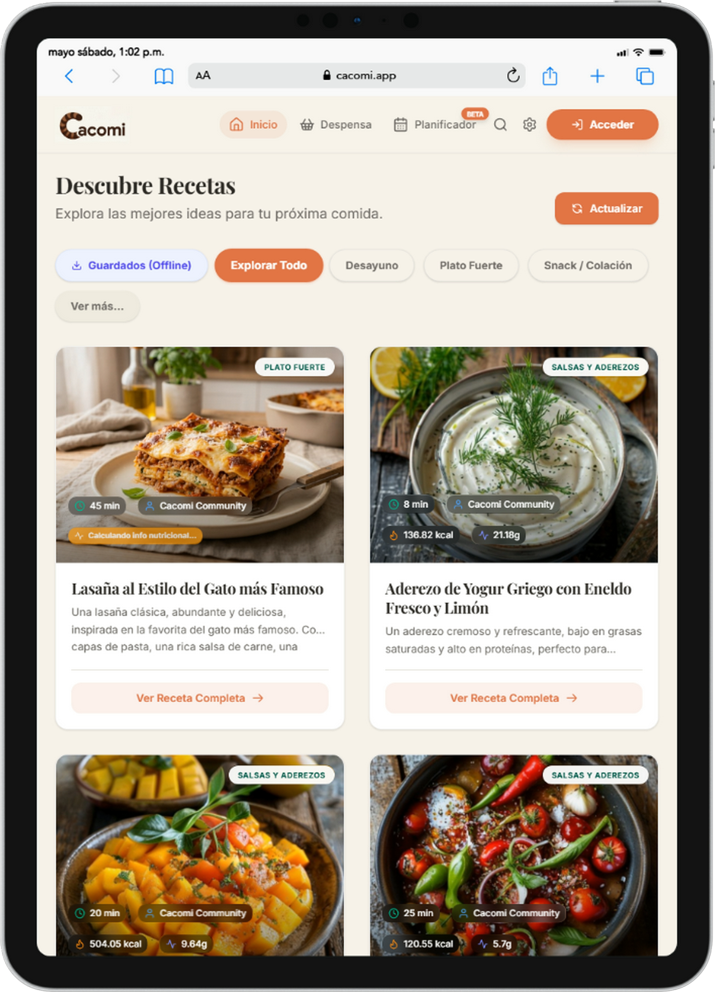 Explora Recetas en Cacomi
